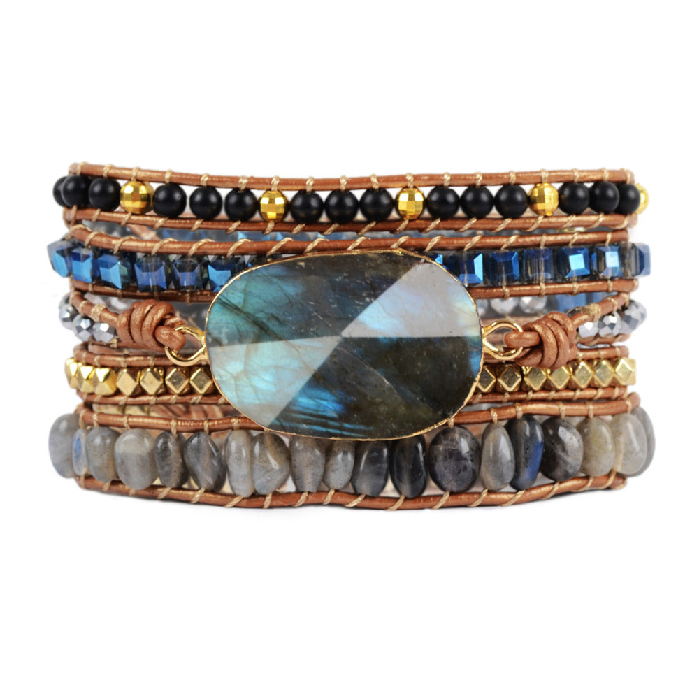 Multilayer Leather Crystal Woven Beaded Bracelet