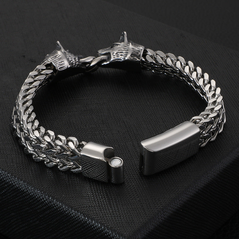 Titanium Steel Square Chain Wolf Bracelet