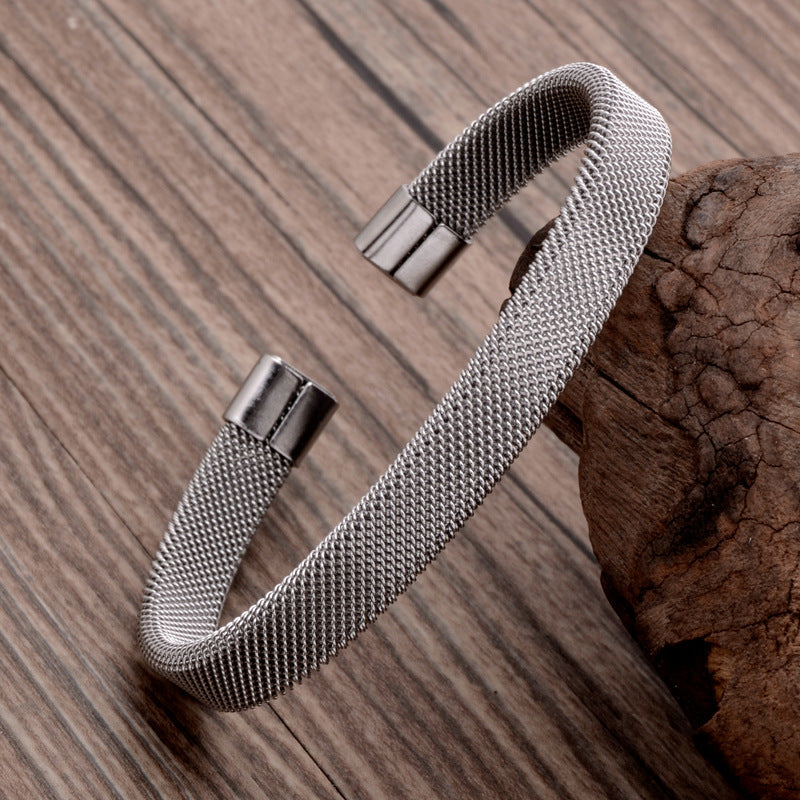 Men's C-shaped Mesh Elastic Stainless Steel Bracelet