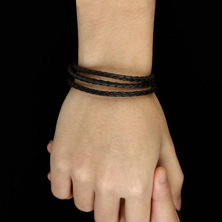 Simple Style Buckle Woven PU Leather Bracelet