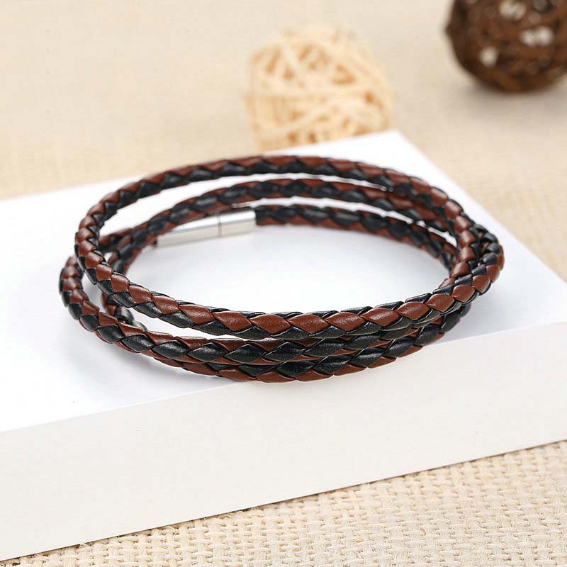 Simple Style Buckle Woven PU Leather Bracelet