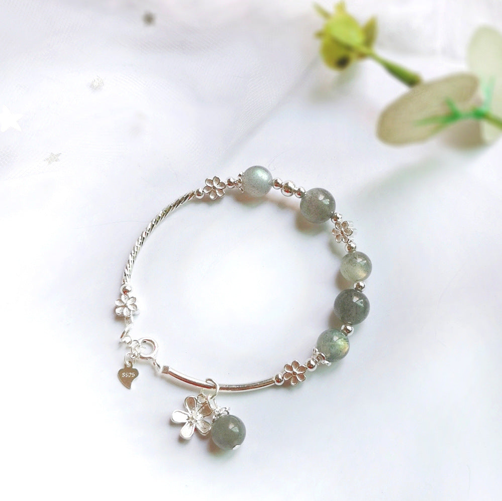 Strawberry Crystal & Sterling Silver Grey Moonlight Bracelet