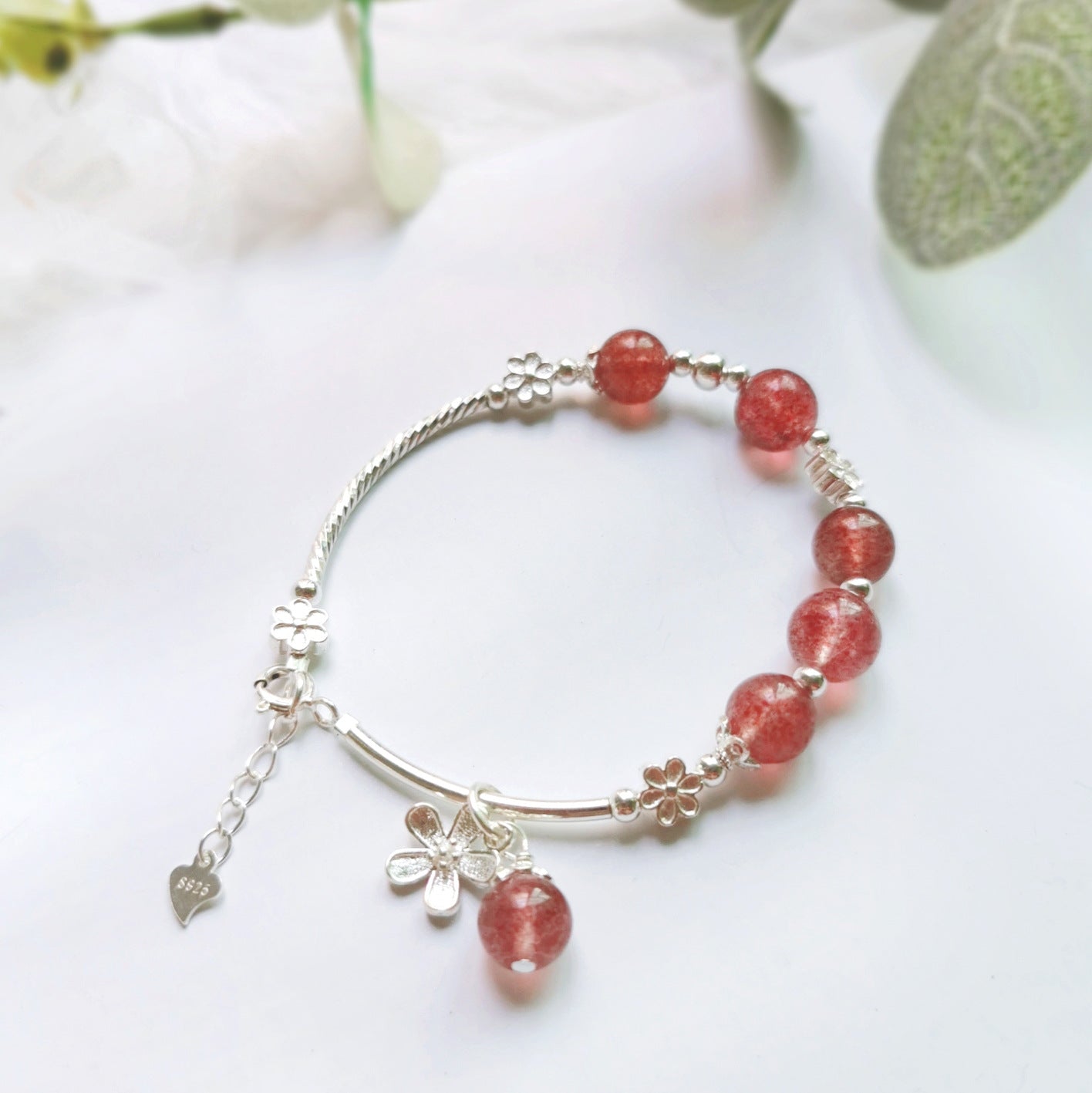 Strawberry Crystal & Sterling Silver Grey Moonlight Bracelet