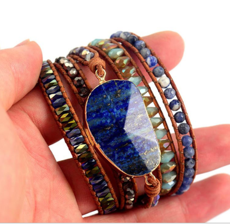 Natural Lapis Lazuli Bohemian Crystal Bracelet for Women Charms Gifts for Mom