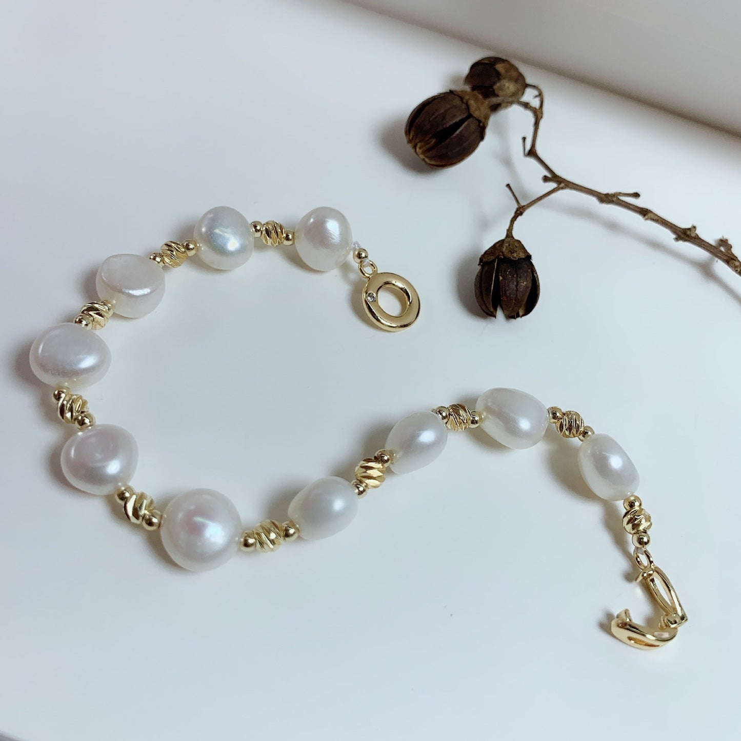 Natural Freshwater Baroque Pearl Bracelet for Women Charms Gifts for Mom