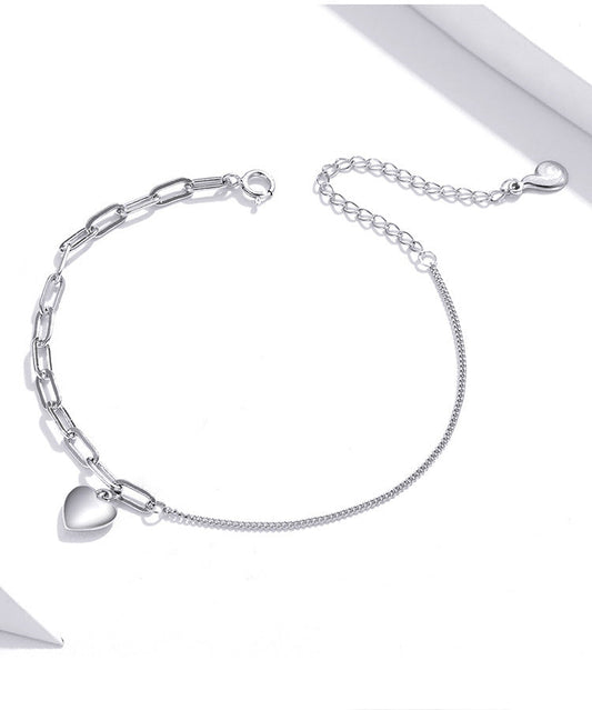 Double Chain Love Heart 925 Silver Bracelet