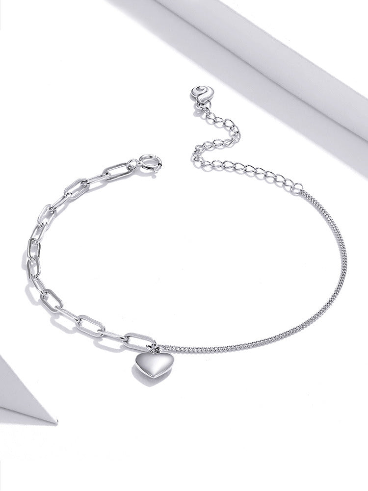 Double Chain Love Heart 925 Silver Bracelet