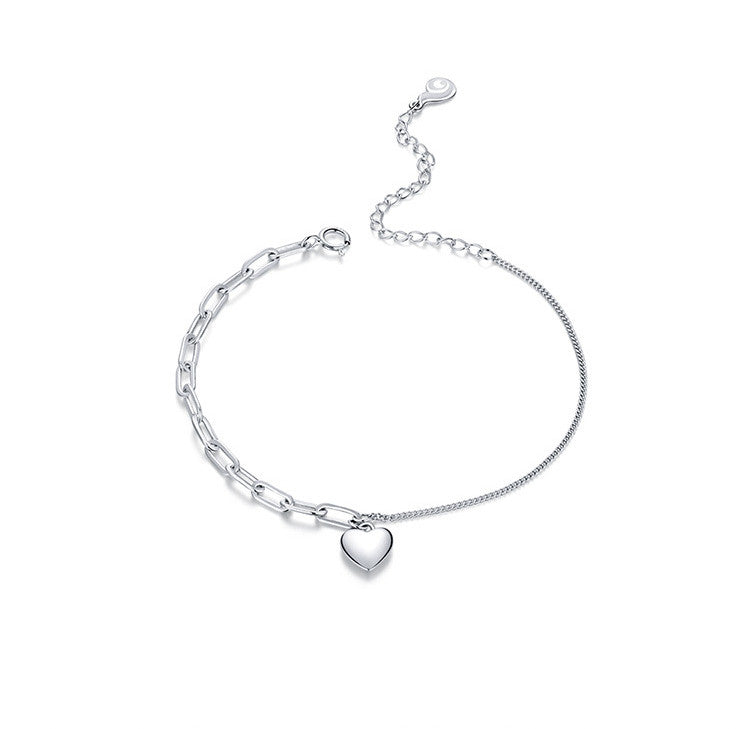 Double Chain Love Heart 925 Silver Bracelet