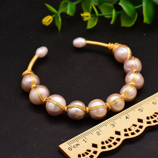 Natural Freshwater Purple Baroque Pearl Bangle for Women Charms Gifts for Mom