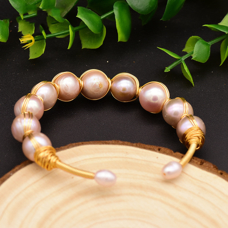 Natural Freshwater Purple Baroque Pearl Bangle for Women Charms Gifts for Mom