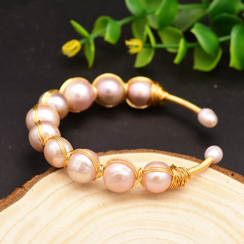 Natural Freshwater Purple Baroque Pearl Bangle for Women Charms Gifts for Mom