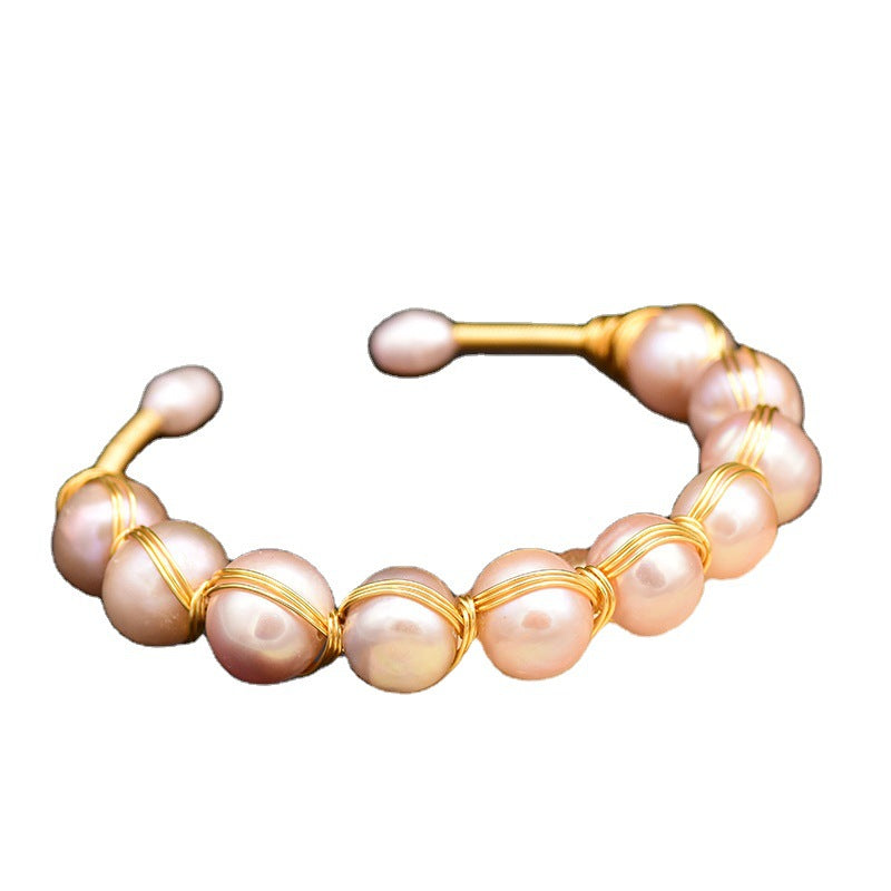 Natural Freshwater Purple Baroque Pearl Bangle for Women Charms Gifts for Mom