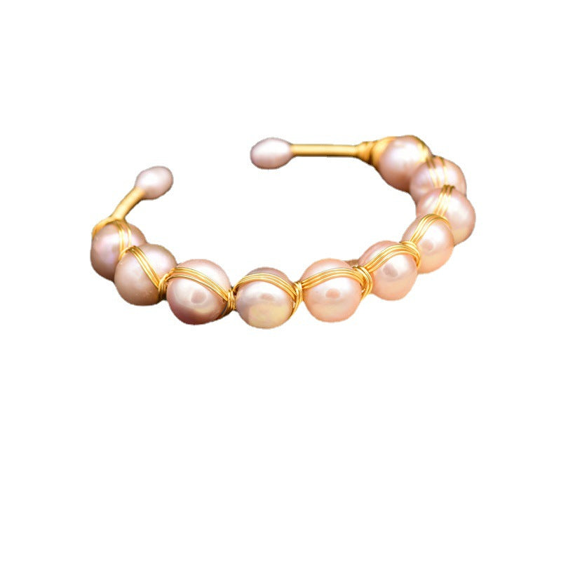 Natural Freshwater Purple Baroque Pearl Bangle for Women Charms Gifts for Mom