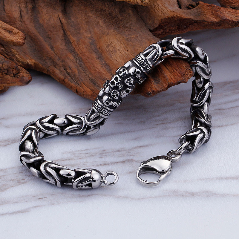 Men's Gothic Skeleton Punk Metal Braided Chain Bracelet