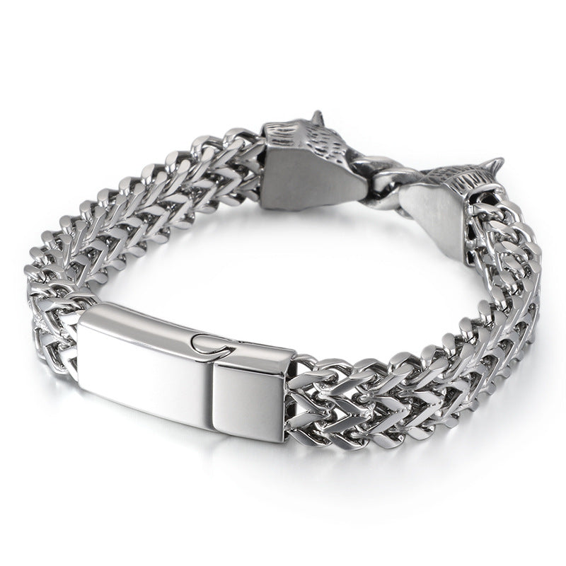 Titanium Steel Square Chain Wolf Bracelet