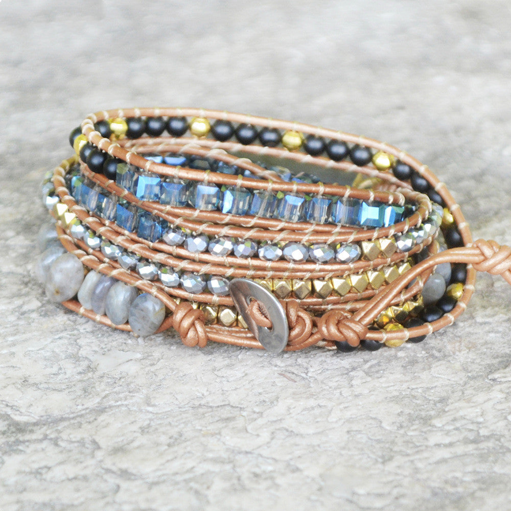 Multilayer Leather Crystal Woven Beaded Bracelet