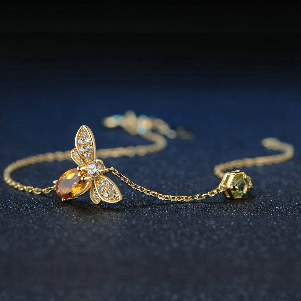 Natural Citrine Peridot Bee Bracelet for Women Charms Gifts for Mom