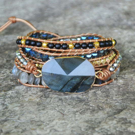 Multilayer Leather Crystal Woven Beaded Bracelet