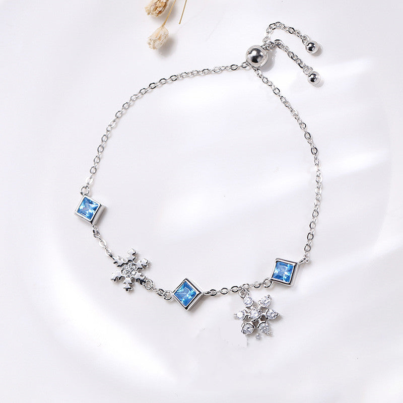 Blue Zircon Pave Snowflake Bracelet for Women Charms Gifts for Mom