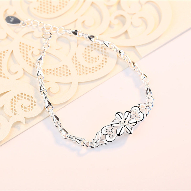 Sterling Silver with Butterfly Love Flower Pendant Bracelet