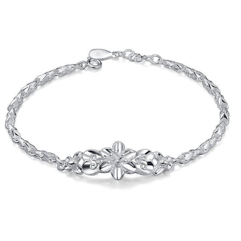 Sterling Silver with Butterfly Love Flower Pendant Bracelet