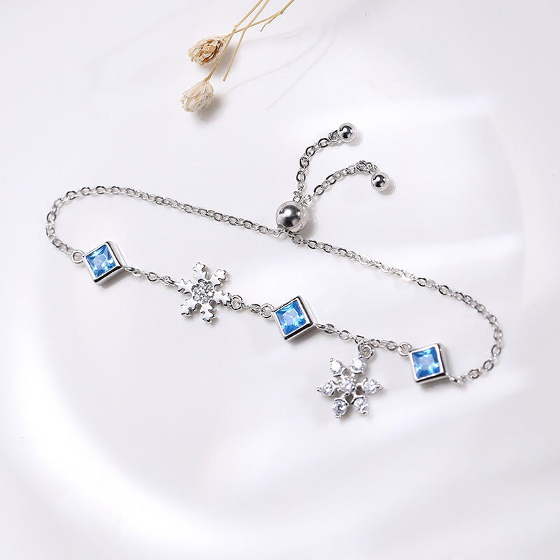 Blue Zircon Pave Snowflake Bracelet for Women Charms Gifts for Mom