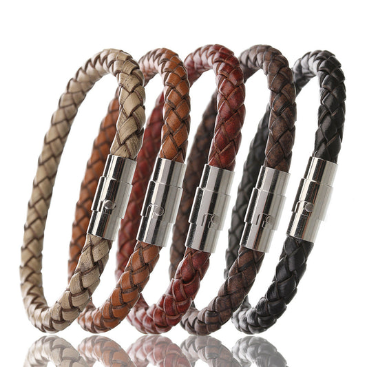 Leather Rope Woven Magnetic Bracelet