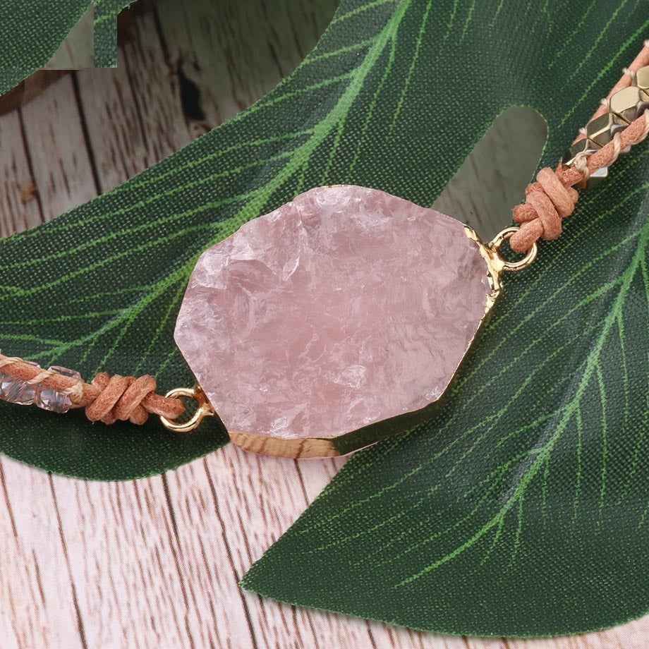 Pink Quartz Healing Crystal Bracelet for Women Charms Gifts for Mom