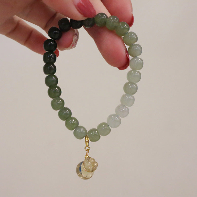 Natural Hotan Qingshui Gradient Jade Stone Beaded Bracelet