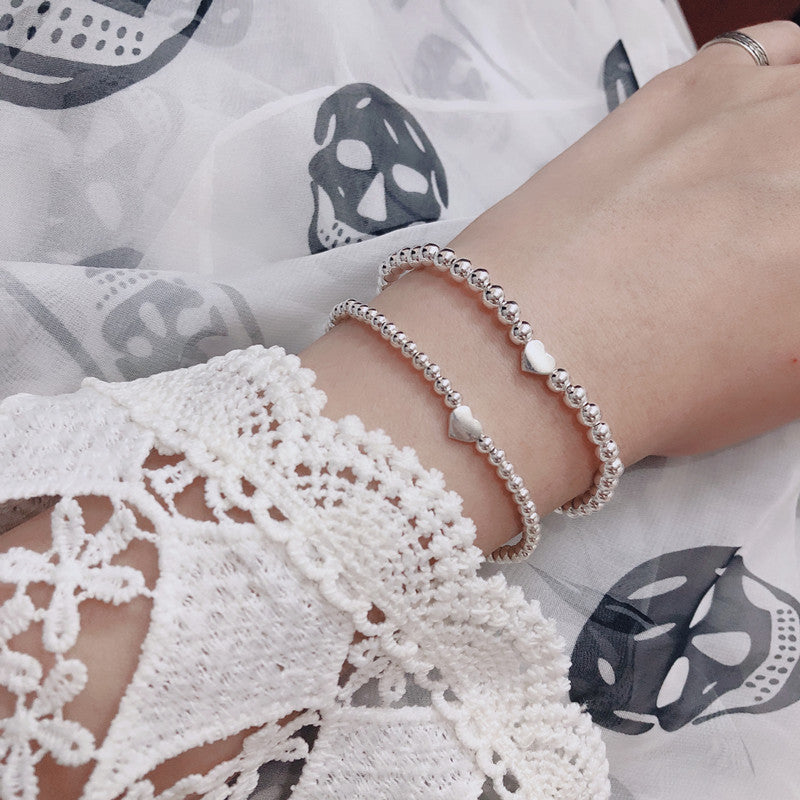 S925 Love Heart Silver Beaded Bracelet