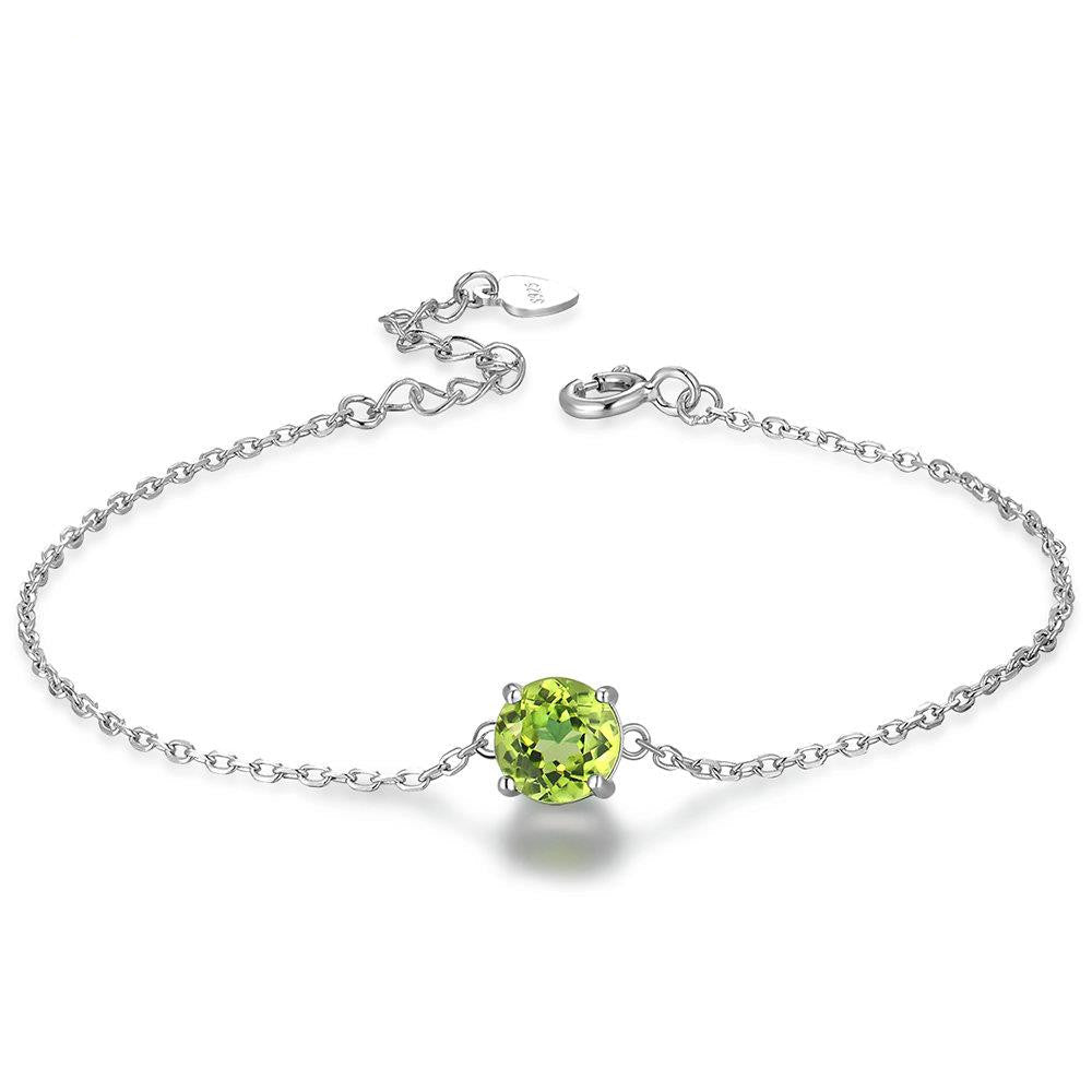 Sterling Silver Round Cut Peridot Bracelet for Women Charms Gifts for Mom