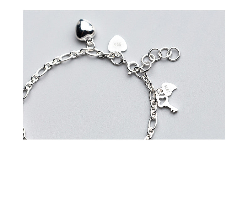 S925 Silver Women's Heart Key Bracelet