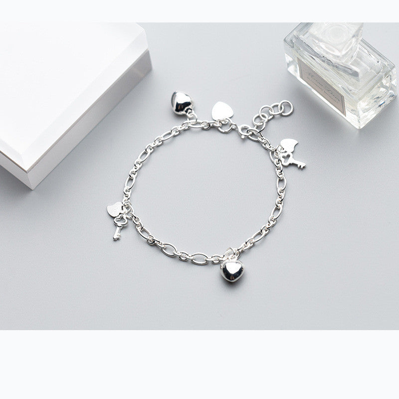 S925 Silver Women's Heart Key Bracelet