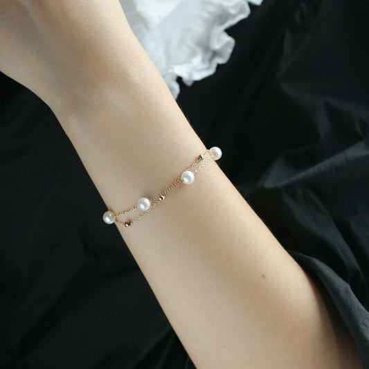 Double-layer Pearl Bracelet for Women Charms Gifts for Mom