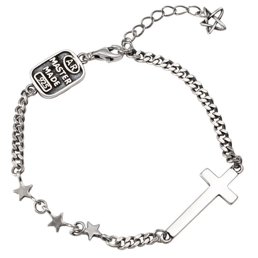 Women's Thai Silver with Cross Pendant Trendy Bracelet