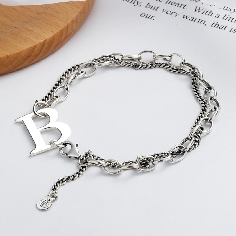 Fashionable Double Chain Silver B Letter Bracelet