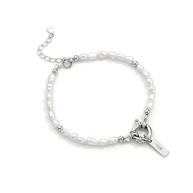 Luxurious Sterling Silver Rice Pearl  Bead Bracelet