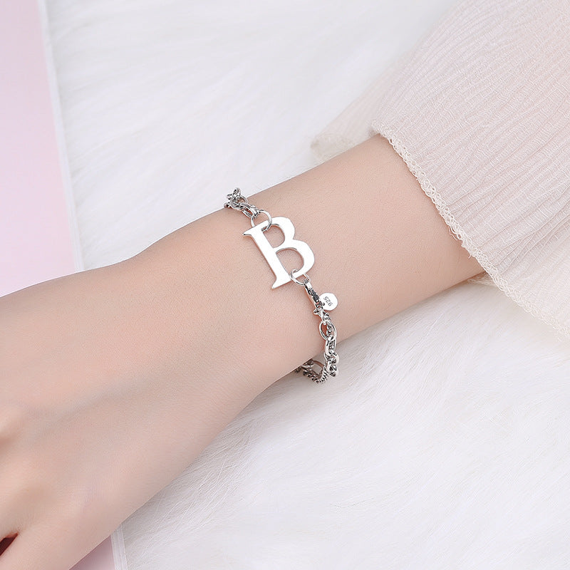 Fashionable Double Chain Silver B Letter Bracelet