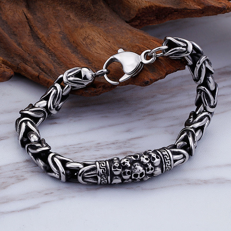 Men's Gothic Skeleton Punk Metal Braided Chain Bracelet