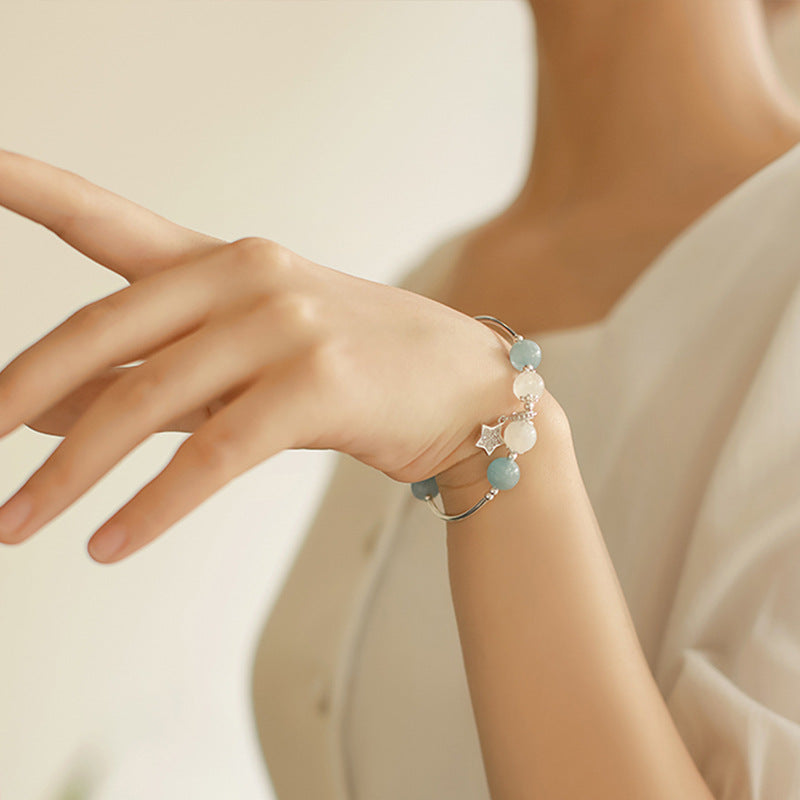 Natural Aquamarine & White Moonstone Sea Star Crystal Bracelet