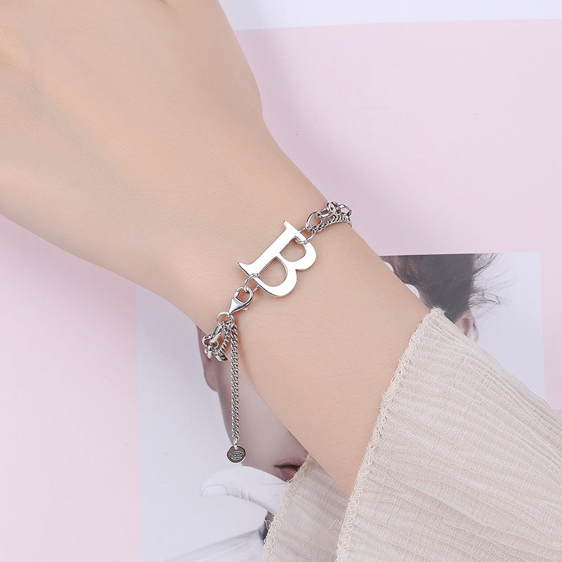 Fashionable Double Chain Silver B Letter Bracelet