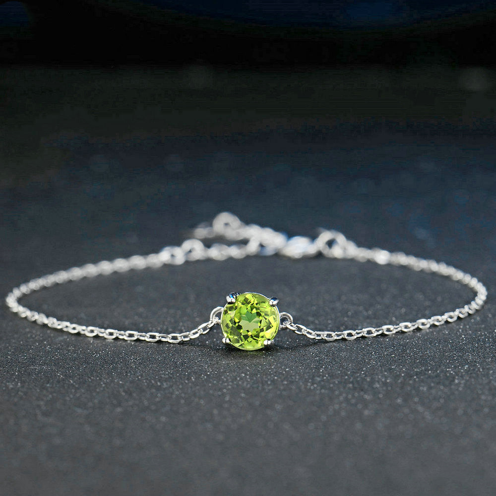 Sterling Silver Round Cut Peridot Bracelet for Women Charms Gifts for Mom