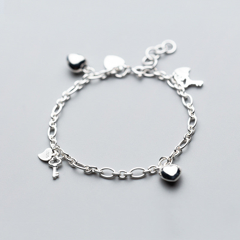 S925 Silver Women's Heart Key Bracelet