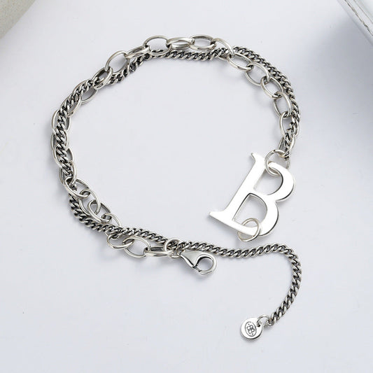 Fashionable Double Chain Silver B Letter Bracelet