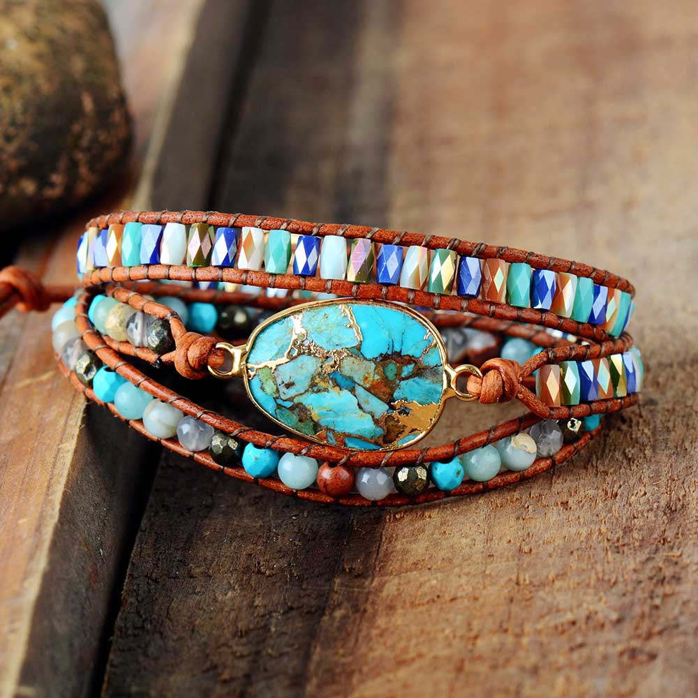 Natural Turquoise Healing Leather Bracelet for Women Charms Gifts for Mom