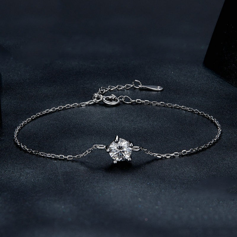 Sparkling Silver Moissanite Stone Crystal Bracelet