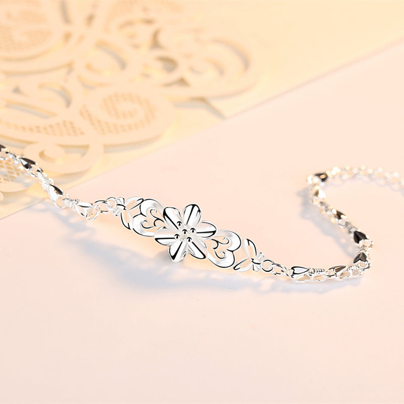 Sterling Silver with Butterfly Love Flower Pendant Bracelet