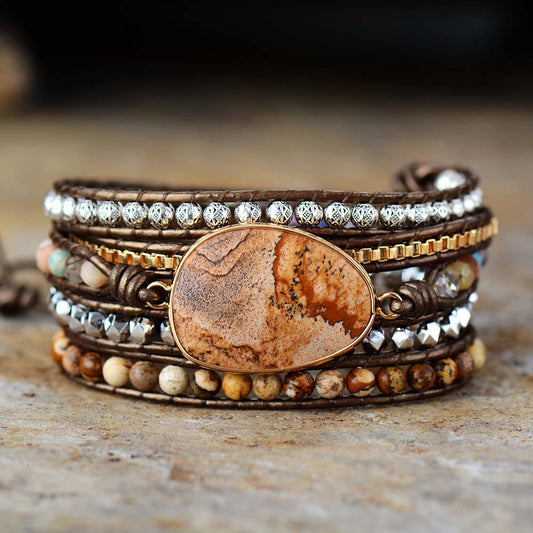 Natural Earthy Jasper Wrap Healing Bracelet for Women Charms Gifts for Mom