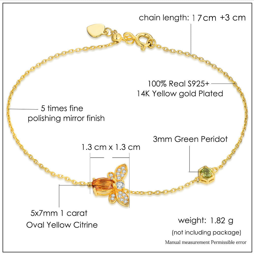 Natural Citrine Peridot Bee Bracelet for Women Charms Gifts for Mom